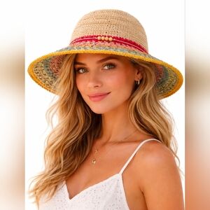 Sun N Sand Crocheted Beach Bucket Hat Travel Sun Protection OS Floppy Brim